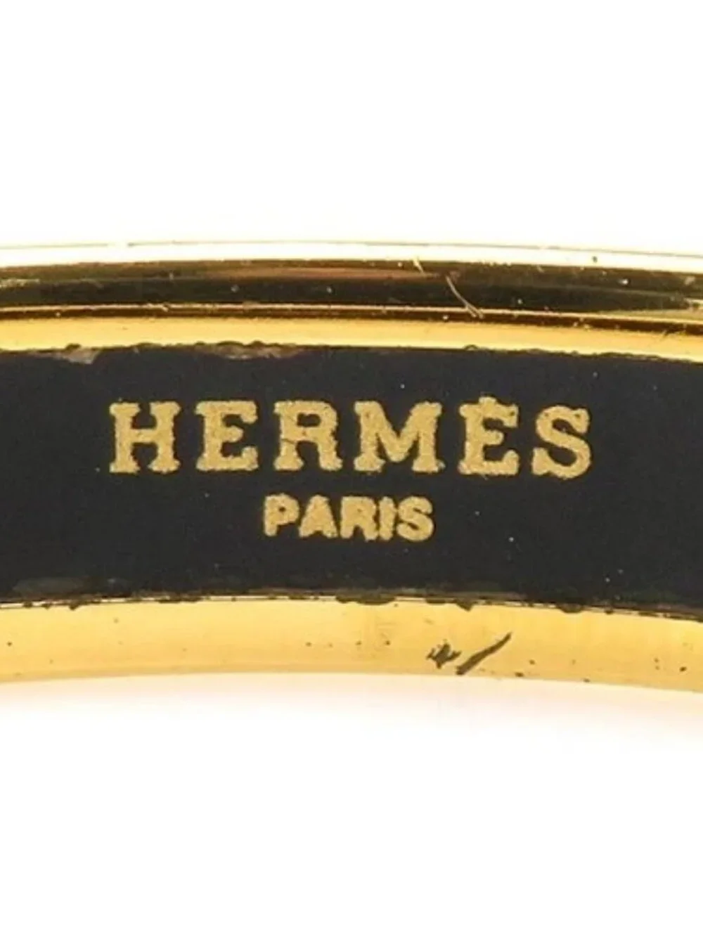 Auth HERMES Cloisonne Bangle Bracelet Gold/Black/White Metal/Enamel - e61914a